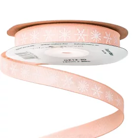 Ripsová stuha s vločkami 12mm x 20m - Broskyňová  