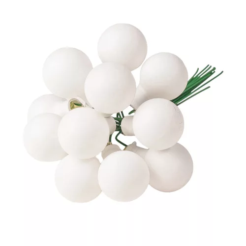 Sklenená guľôčka na drôtiku, matná biela, priemer 2cm, zväzok 12 ks