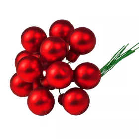   Sklenená guľôčka na drôtiku, matná červená, priemer 2cm, zväzok 12 ks
