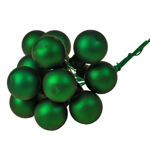 Sklenená guľôčka na drôtiku, matná tmavozelená, priemer 2cm, zväzok 12 ks