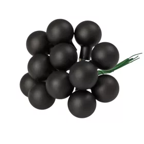   Sklenená guľôčka na drôtiku, matná čierna, priemer 2cm, zväzok 12 ks