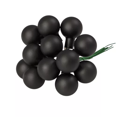 Sklenená guľôčka na drôtiku, matná čierna, priemer 2cm, zväzok 12 ks