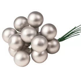   Sklenená guľôčka na drôtiku, matná strieborná, priemer 2cm, zväzok 12 ks