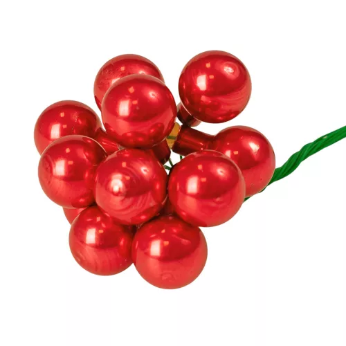 Sklenená guľôčka na drôtiku, perleťová červená, priemer 2cm, zväzok 12 ks