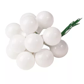   Sklenená guľôčka na drôtiku, lesklá biela, priemer 2cm, zväzok 12 ks