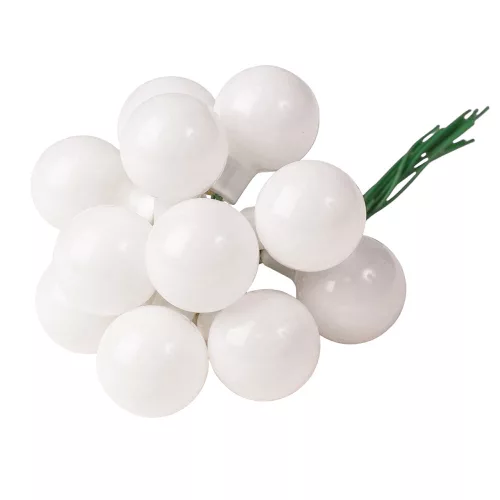 Sklenená guľôčka na drôtiku, lesklá biela, priemer 2cm, zväzok 12 ks