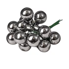   Sklenená guľôčka na drôtiku, lesklá sivá, priemer 2cm, zväzok 12 ks