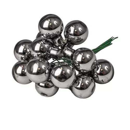 Sklenená guľôčka na drôtiku, lesklá sivá, priemer 2cm, zväzok 12 ks