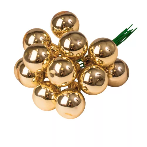 Sklenená guľôčka na drôtiku, lesklá zlatá, priemer 2cm, zväzok 12 ks
