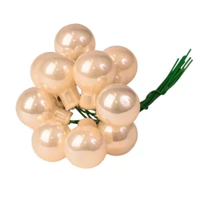   Sklenená guľôčka na drôtiku, lesklá krémová, priemer 2cm, zväzok 12 ks