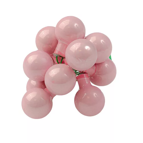 Sklenená guľôčka na drôtiku, lesklá ružová, priemer 2cm, zväzok 12 ks