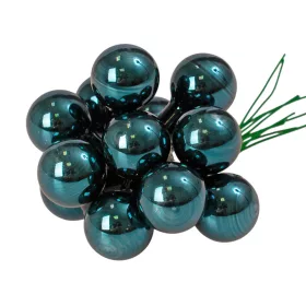   Sklenená guľôčka na drôtiku, lesklá modrá, priemer 2cm, zväzok 12 ks