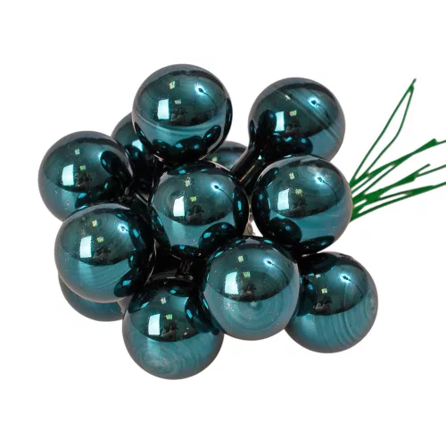 Sklenená guľôčka na drôtiku, lesklá modrá, priemer 2cm, zväzok 12 ks