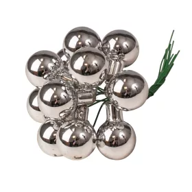   Sklenená guľôčka na drôtiku, lesklá strieborná, priemer 2cm, zväzok 12 ks