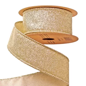   Glitrová vianočná stuha s drôtovým lemom 40mm x 5m - Zlatá  