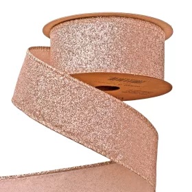   Glitrová vianočná stuha s drôtovým lemom 40mm x 5m - Rose Gold  