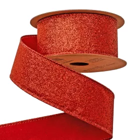   Glitrová vianočná stuha s drôtovým lemom 40mm x 5m - Červená  