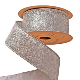   Glitrová vianočná stuha s drôtovým lemom 40mm x 5m - Strieborná  