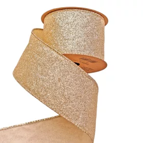   Glitrová vianočná stuha s drôtovým lemom 63mm x 5m - Zlatá  