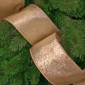   Glitrová vianočná stuha s drôtovým lemom 63mm x 5m - Zlatá  