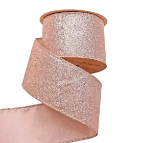   Glitrová vianočná stuha s drôtovým lemom 63mm x 5m - Rose Gold  
