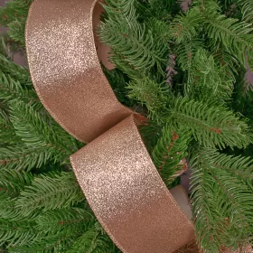   Glitrová vianočná stuha s drôtovým lemom 63mm x 5m - Rose Gold  