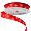 Saténová vianočná stuha so snehovými vločkami 12mm x 20m - Červená  