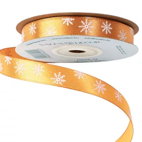   Saténová vianočná stuha so snehovými vločkami 12mm x 20m - Bronzová  
