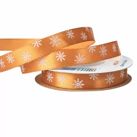   Saténová vianočná stuha so snehovými vločkami 12mm x 20m - Bronzová  