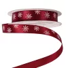 Saténová vianočná stuha so snehovými vločkami 12mm x 20m - Bordová  