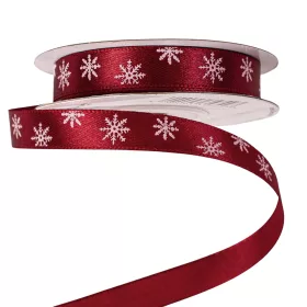   Saténová vianočná stuha so snehovými vločkami 12mm x 20m - Bordová  