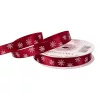 Saténová vianočná stuha so snehovými vločkami 12mm x 20m - Bordová  
