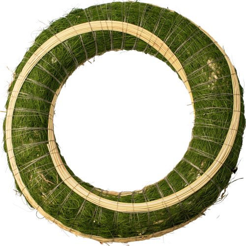 Veniec zo sena potiahnutý sisalom, ozdobený cirokom 20cm/5cm - Zelená