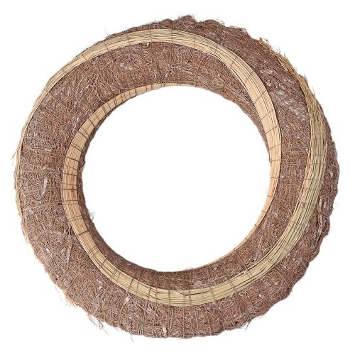 Veniec zo sena potiahnutý sisalom, ozdobený cirokom 25cm/6cm - Béžová