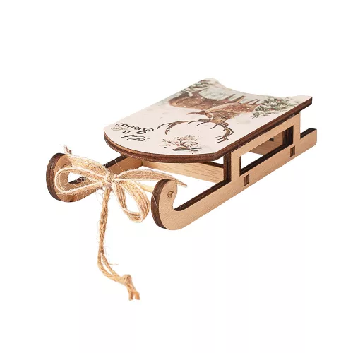 Sánky vianočná ozdoba, 15 x 7 x 3cm, na kreatívne použitie alebo na vianočný stromček - S motívom jeleňa