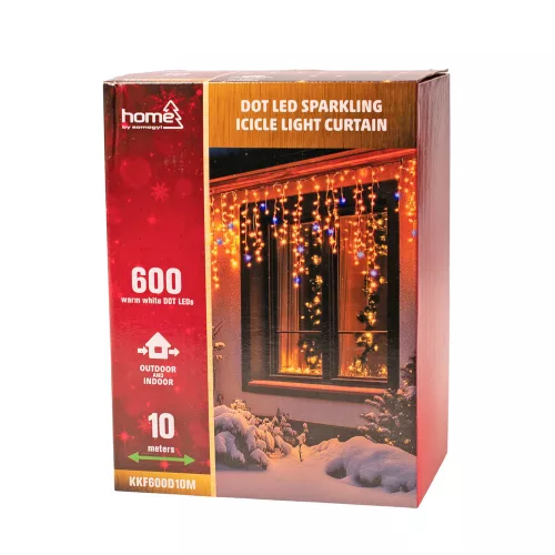 LED trblietavý cencúľový svetelný záves, 10 + 5m, vonkajší, 600 DOT LED (studené biele blikajúce medzi teplými bielymi)