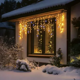   LED trblietavý cencúľový svetelný záves, 10 + 5m, vonkajší, 600 DOT LED (studené biele blikajúce medzi teplými bielymi)