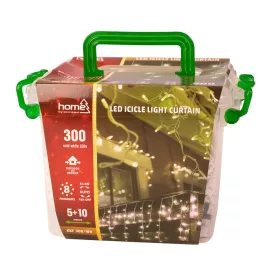 LED svetelný záves, 10 + 5m, 300 studenobielych LED