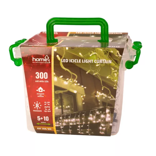 LED svetelný záves, 10 + 5m, 300 studenobielych LED
