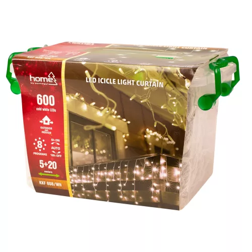 LED svetelný záves, 20 + 5m, 600 studenobielych LED
