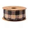 Károvaná ľanová stuha s drôtovým lemom 40mm x 10m - Čierna/Ecru  