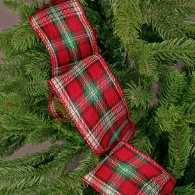   Károvaná vianočná stuha s drôtovým lemom 63mm x 10m - Krémová/Čierna  