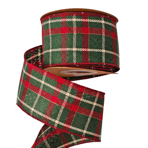 Vianočná stuha škótska károvaná s drôtovým lemom 63mm x 10m  