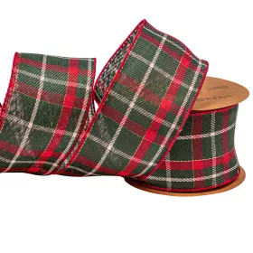   Vianočná stuha škótska károvaná s drôtovým lemom 63mm x 10m  