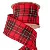 Vianočná škótska károvaná plyšová stuha s drôtovým lemom 63mm x 10m  