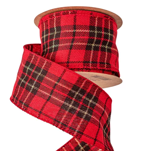 Vianočná škótska károvaná plyšová stuha s drôtovým lemom 63mm x 10m  