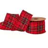 Vianočná škótska károvaná plyšová stuha s drôtovým lemom 63mm x 10m  