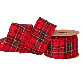   Vianočná škótska károvaná plyšová stuha s drôtovým lemom 63mm x 10m  