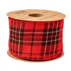 Vianočná škótska károvaná plyšová stuha s drôtovým lemom 63mm x 10m  