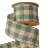 Károvaná ľanová stuha s drôtovým lemom 63mm x 10m - Zelená/Ecru  